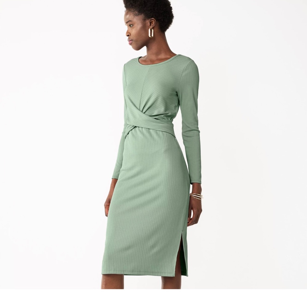 Nine West Twist-Front Long Sleeve Midi Dress